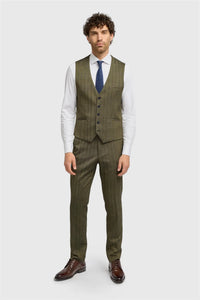 Damon - Chaleco de hombre de tweed verde oliva con estampado de espiga