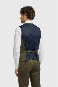 Damon - Chaleco de hombre de tweed verde oliva con estampado de espiga