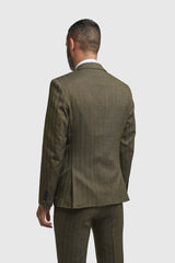 Traje de hombre de tres piezas de tweed con estampado de espiga en color verde oliva