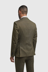 Traje de hombre de tres piezas de tweed con estampado de espiga en color verde oliva