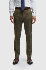 Traje de hombre de tres piezas de tweed con estampado de espiga en color verde oliva