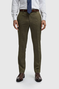 Traje de hombre de tres piezas de tweed con estampado de espiga en color verde oliva