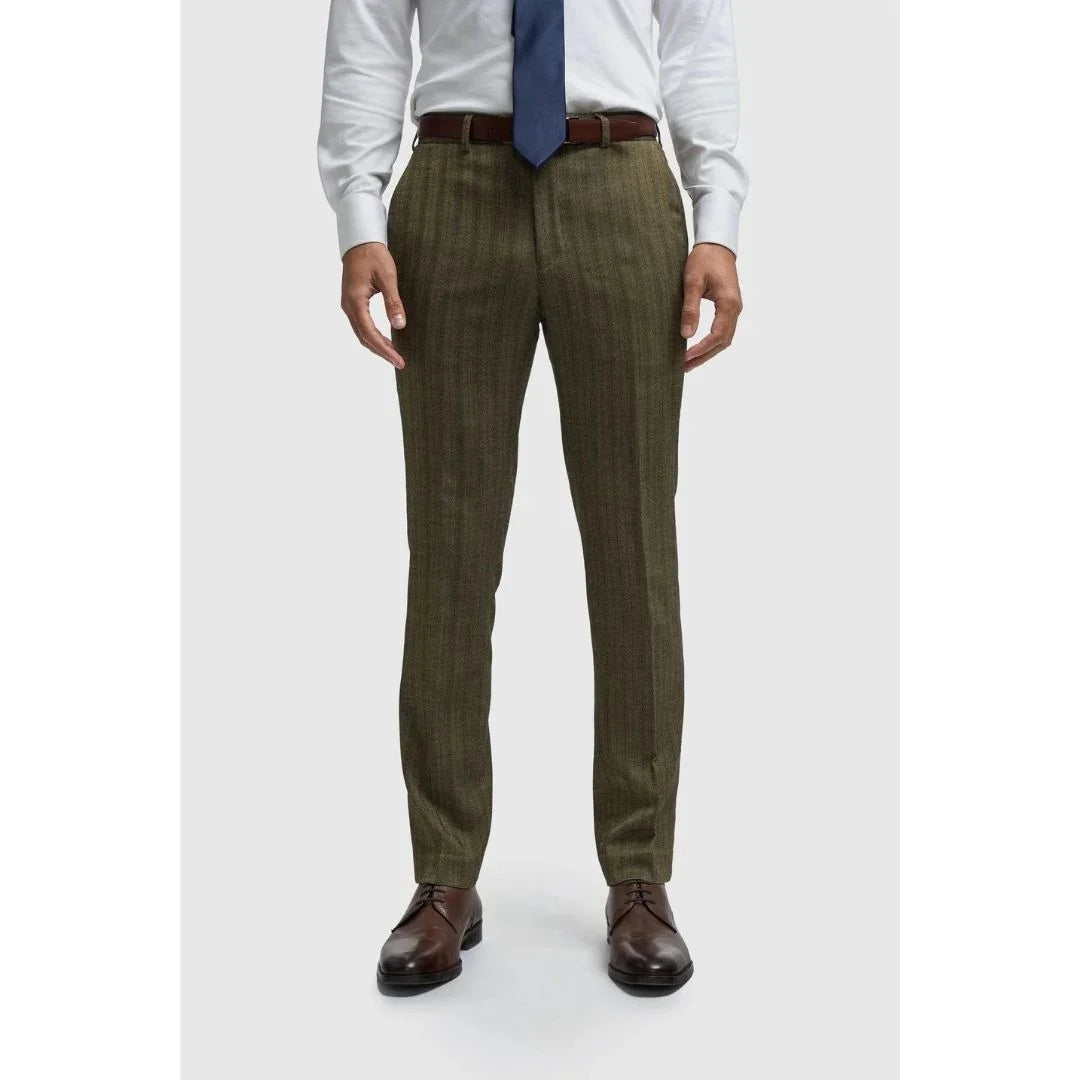 Damon - Pantalones de tweed verde oliva para hombre