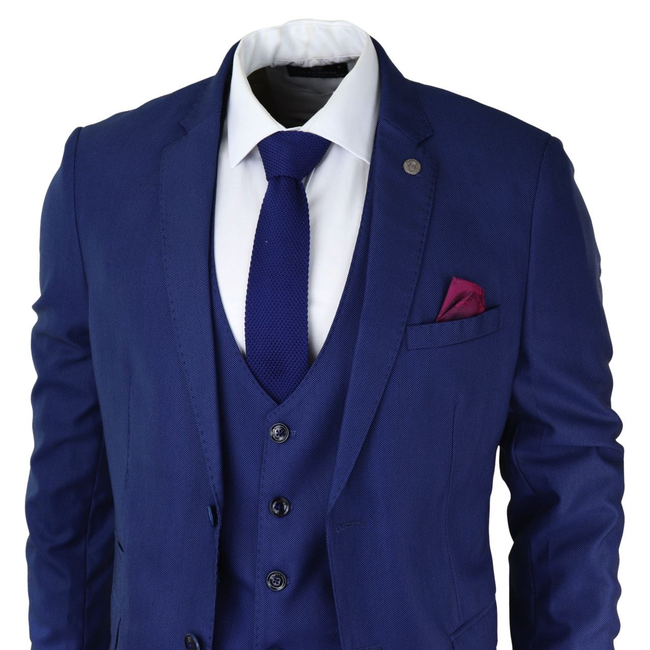 Traje de hombre de 3 piezas azul marino, corte ajustado, clásico para novios, Marc Darcy, Danny, boda clásica