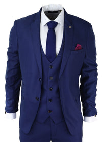 Traje de hombre de 3 piezas azul marino, corte ajustado, clásico para novios, Marc Darcy, Danny, boda clásica