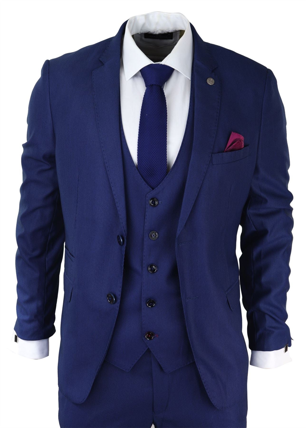 Traje de hombre de 3 piezas azul marino, corte ajustado, clásico para novios, Marc Darcy, Danny, boda clásica