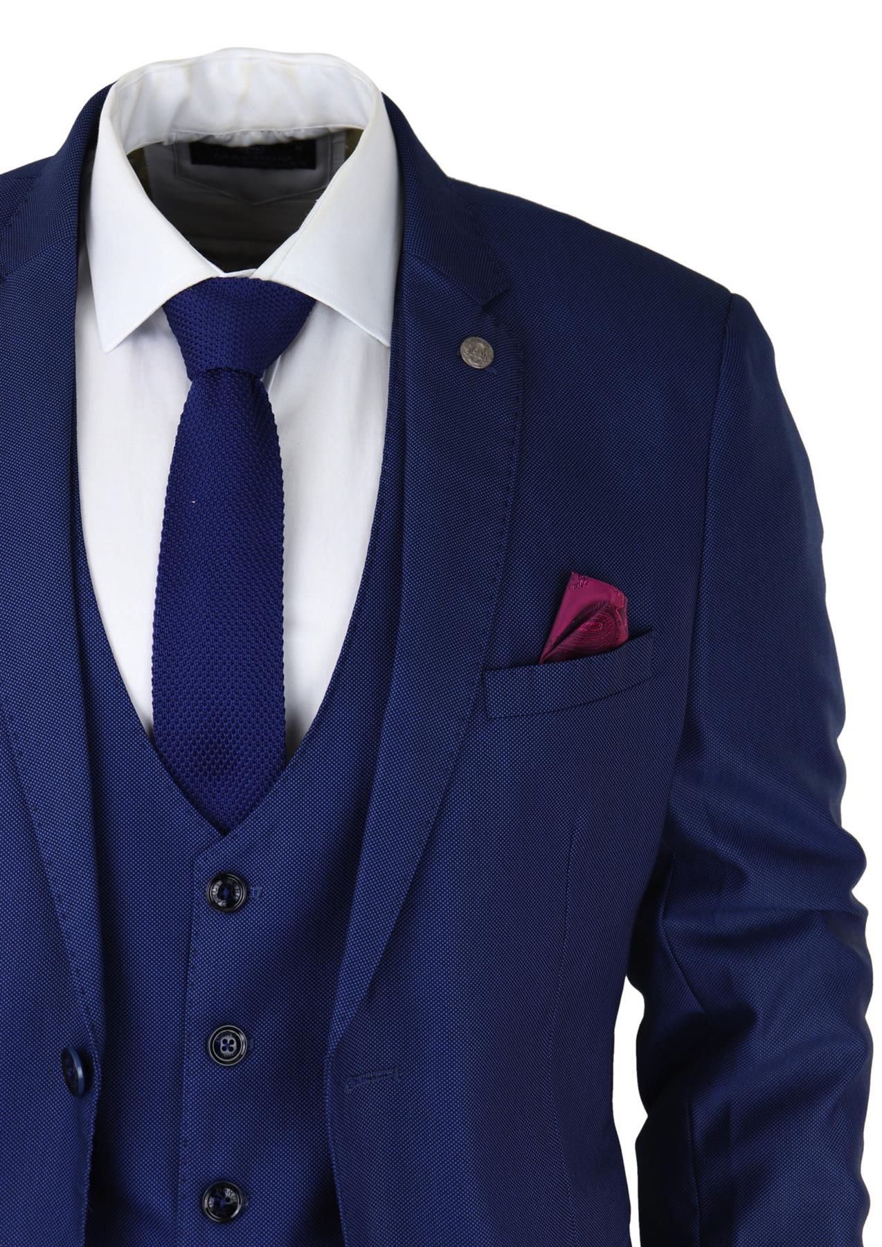 Traje de hombre de 3 piezas azul marino, corte ajustado, clásico para novios, Marc Darcy, Danny, boda clásica