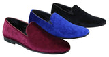 Elong DD0083 - Mocasines de terciopelo para hombre con estampado paisley, estilo casual elegante, color vino, azul marino y negro.