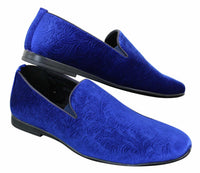 Elong DD0083 - Mocasines de terciopelo para hombre con estampado paisley, estilo casual elegante, color vino, azul marino y negro.