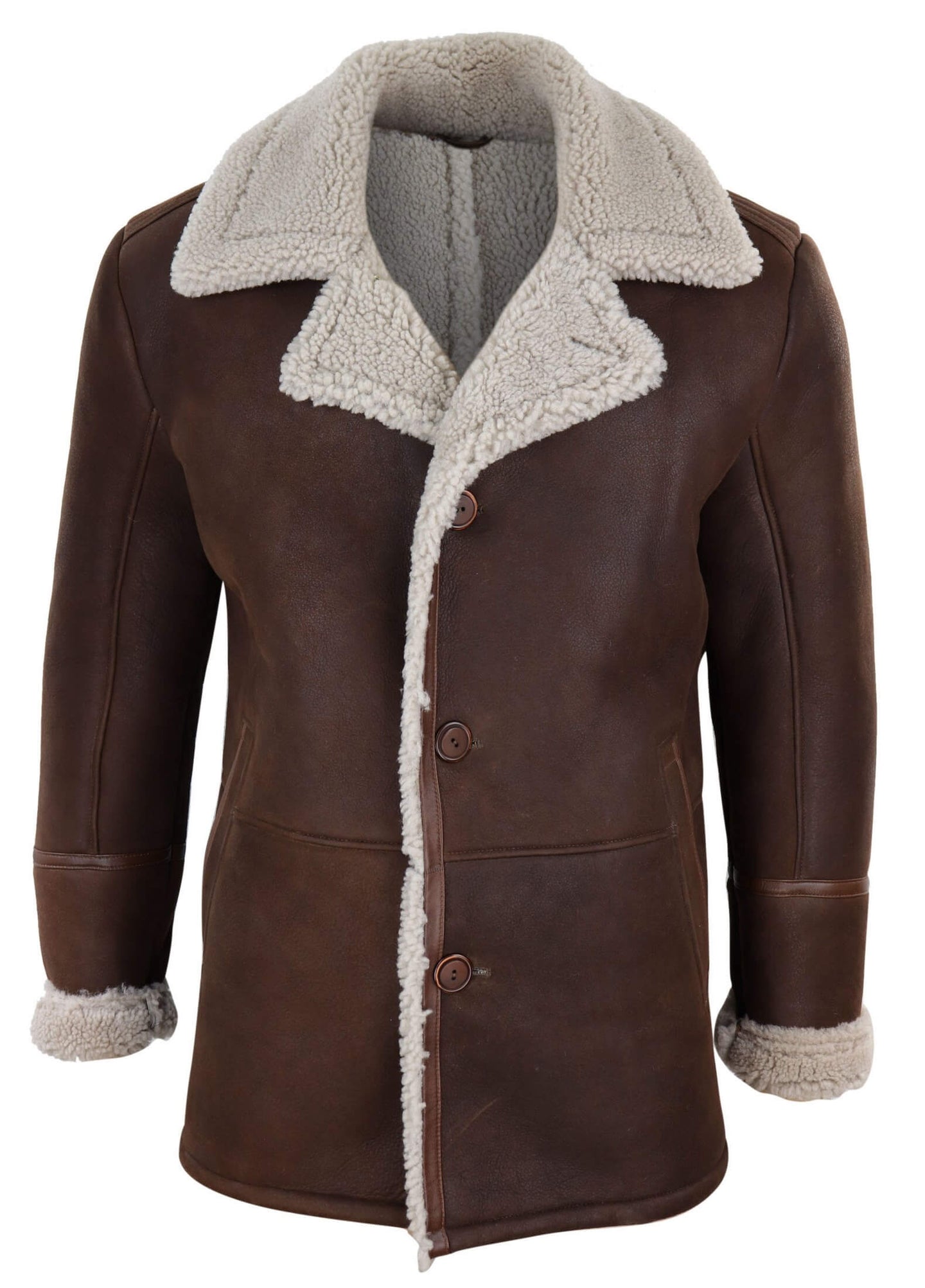 Chaqueta de piel de oveja marrón para hombre