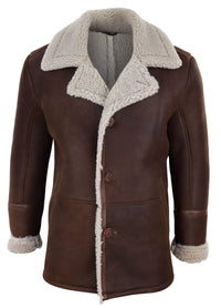 Chaqueta de piel de oveja marrón para hombre