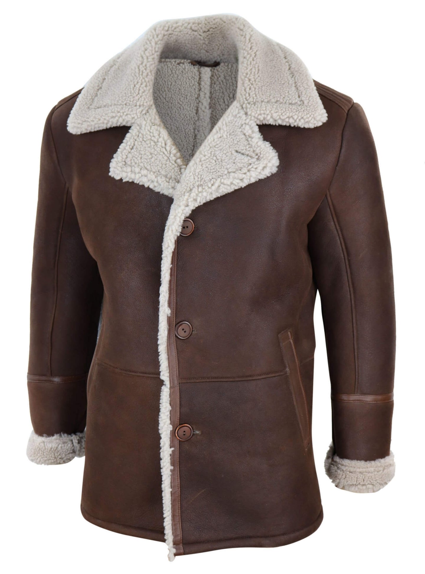 Chaqueta de piel de oveja marrón para hombre