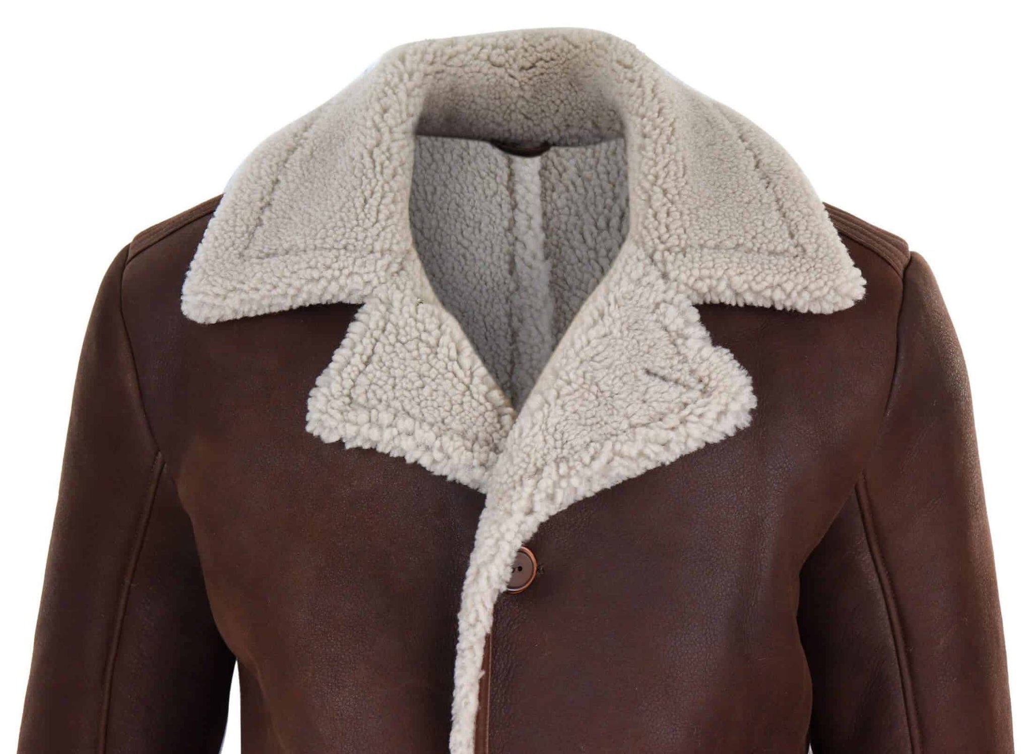 Chaqueta de piel de oveja marrón para hombre