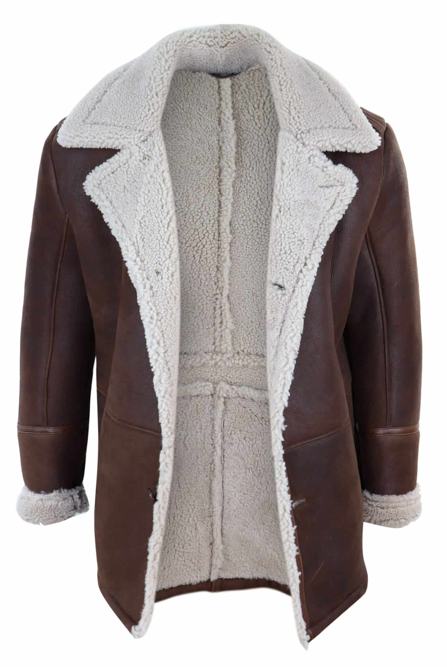 Chaqueta de piel de oveja marrón para hombre
