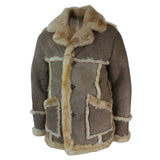 Chaqueta de piel de oveja original de 3/4 de largo para hombre, color beige, crema y marrón.