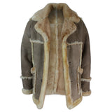 Chaqueta de piel de oveja original de 3/4 de largo para hombre, color beige, crema y marrón.