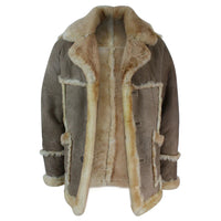 Chaqueta de piel de oveja original de 3/4 de largo para hombre, color beige, crema y marrón.