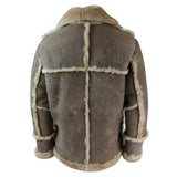 Chaqueta de piel de oveja original de 3/4 de largo para hombre, color beige, crema y marrón.