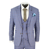 Traje de tres piezas para hombre a cuadros azules - Cavani Delray