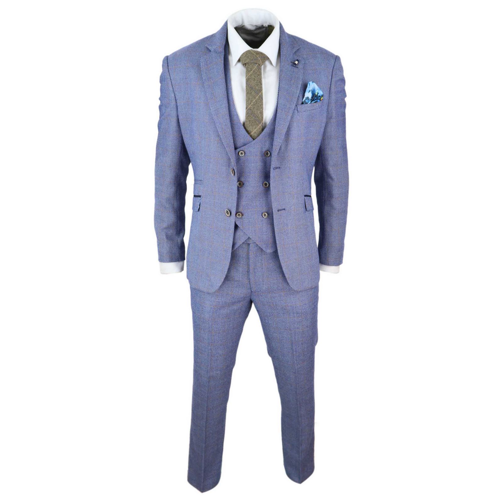 Traje de tres piezas para hombre a cuadros azules - Cavani Delray