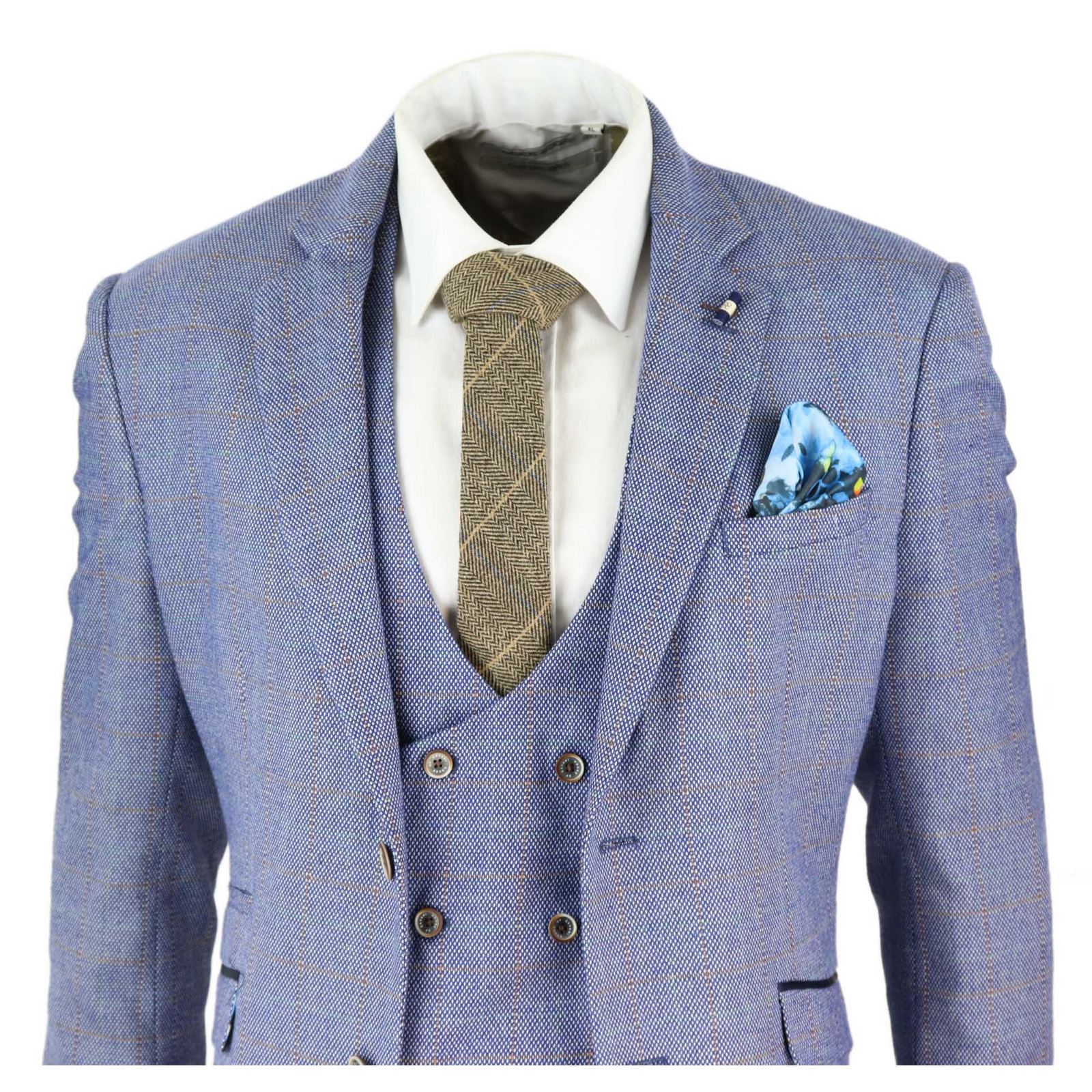 Traje de tres piezas para hombre a cuadros azules - Cavani Delray