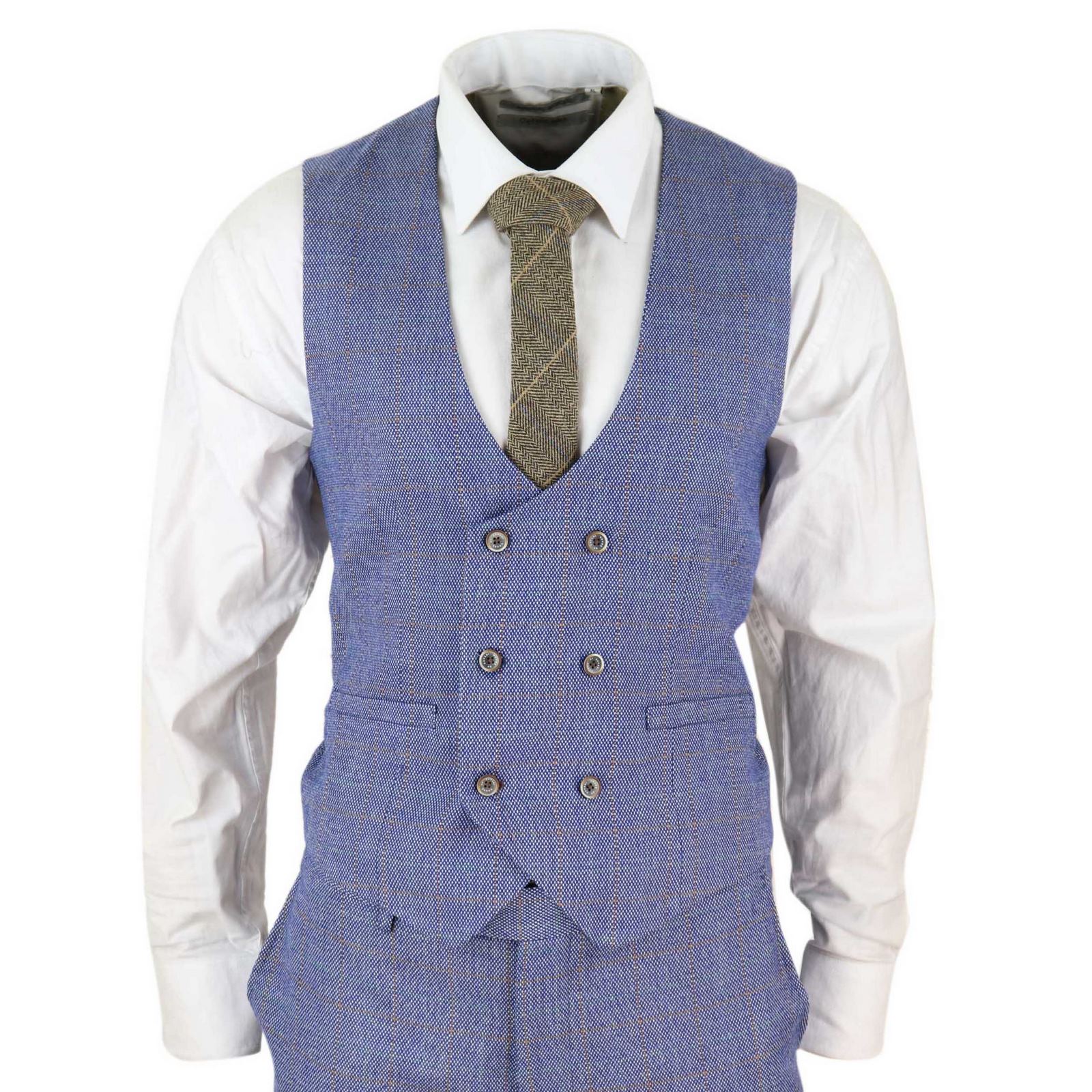 Traje de tres piezas para hombre a cuadros azules - Cavani Delray