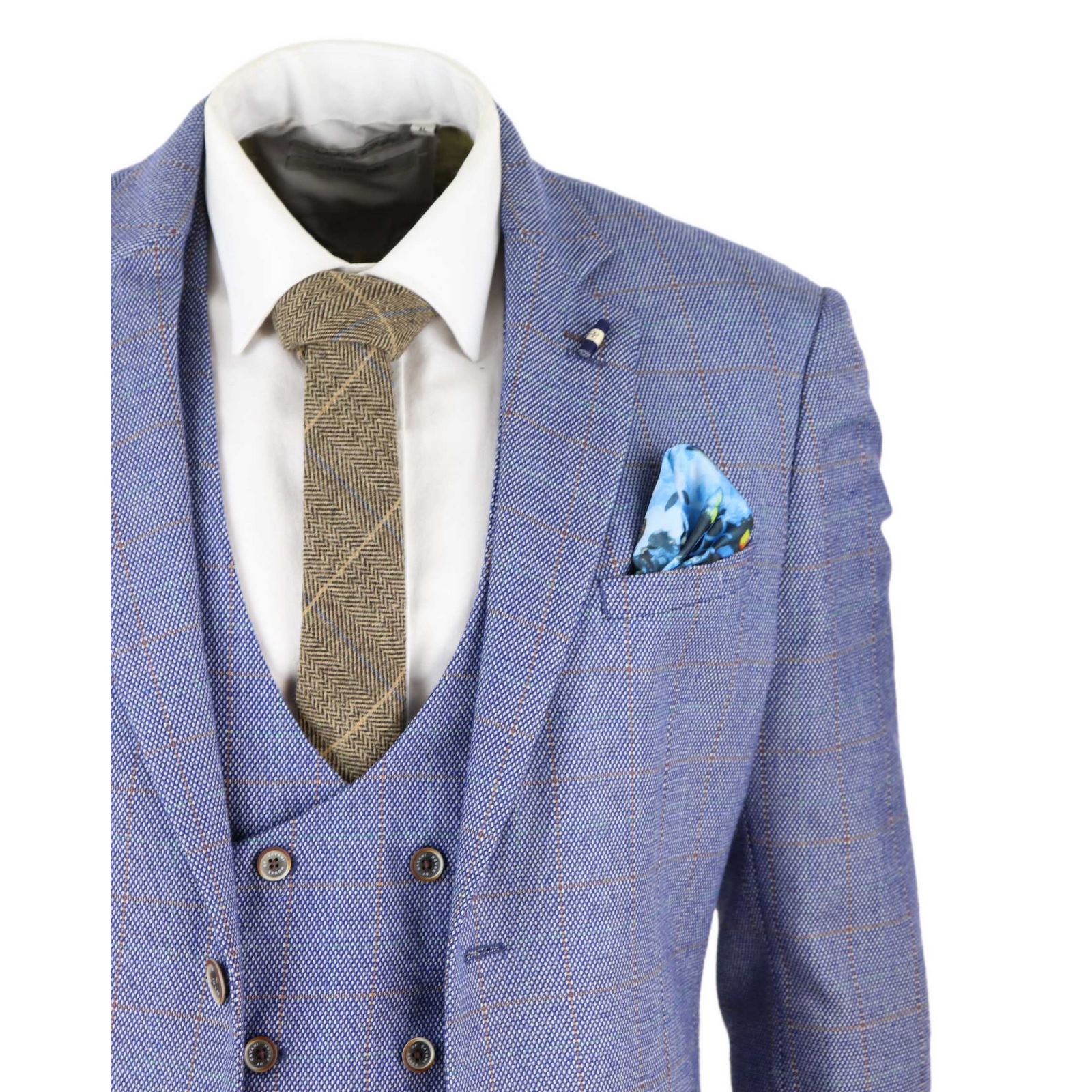 Traje de tres piezas para hombre a cuadros azules - Cavani Delray