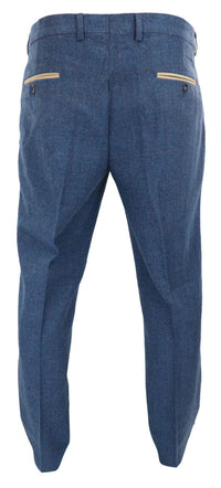 Dion - Pantalones de hombre de tweed azul con estampado de espiga