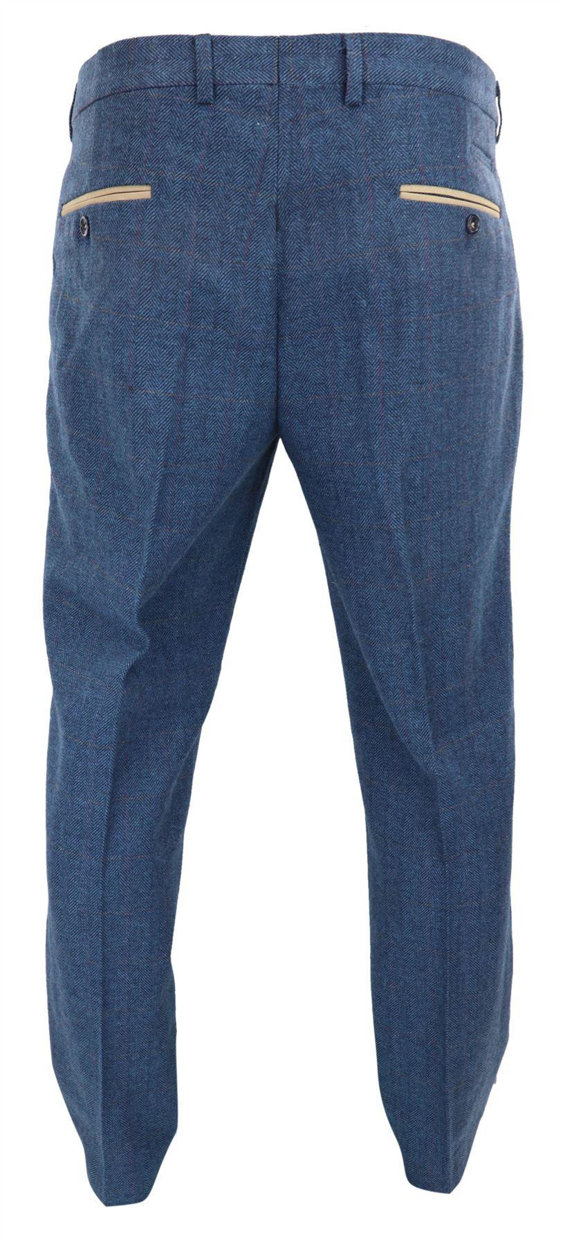 Dion - Pantalones de hombre de tweed azul con estampado de espiga