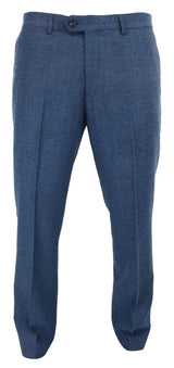 Dion - Pantalones de hombre de tweed azul con estampado de espiga