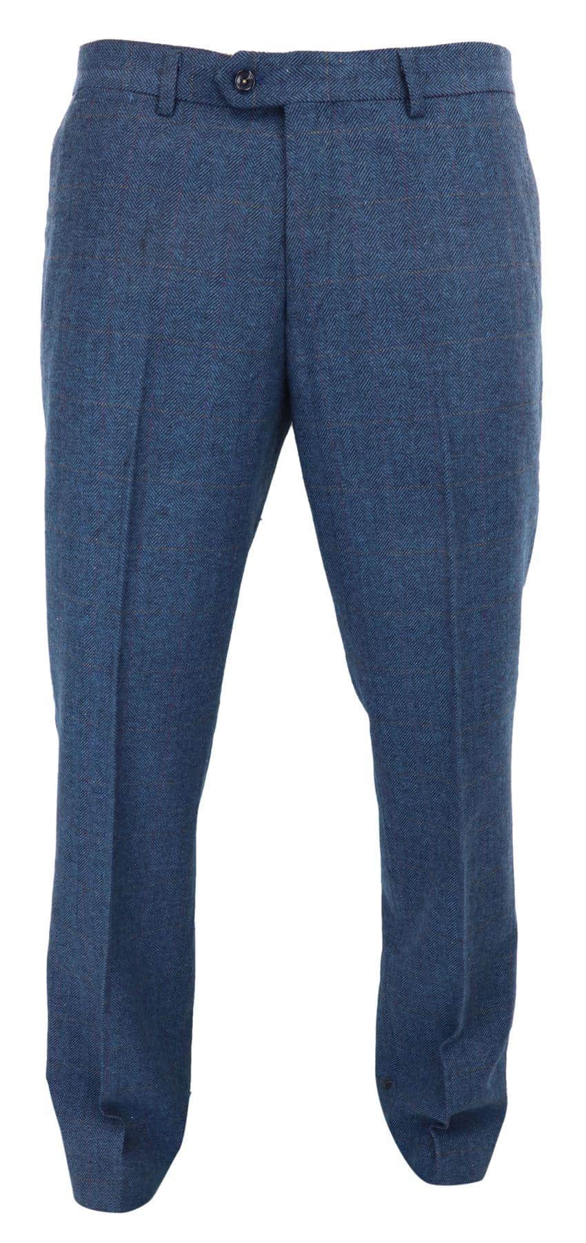 Dion - Pantalones de hombre de tweed azul con estampado de espiga