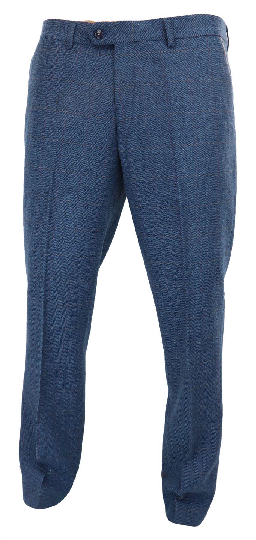 Dion - Pantalones de hombre de tweed azul con estampado de espiga