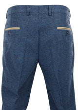 Dion - Pantalones de hombre de tweed azul con estampado de espiga