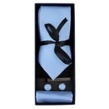 Conjunto de regalo de corbata azul Diamond Neck con pañuelo de bolsillo, gemelos y alfiler de corbata para camisa de satén.