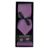 Conjunto de regalo de corbata lila con cuello de diamante, pañuelo de bolsillo, gemelos y alfiler de corbata para camisa de satén.