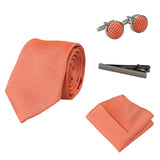 Conjunto de regalo de corbata naranja con cuello de diamante, pañuelo de bolsillo, gemelos y alfiler de corbata para camisa de satén.