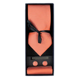Conjunto de regalo de corbata naranja con cuello de diamante, pañuelo de bolsillo, gemelos y alfiler de corbata para camisa de satén.