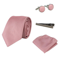 Conjunto de regalo de corbata rosa con cuello de diamante, pañuelo de bolsillo, gemelos y alfiler de corbata para camisa de satén.