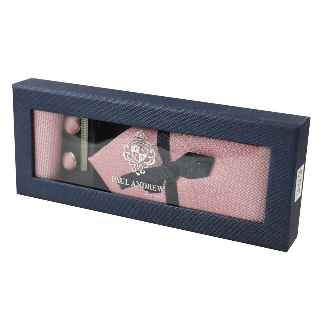 Conjunto de regalo de corbata rosa con cuello de diamante, pañuelo de bolsillo, gemelos y alfiler de corbata para camisa de satén.