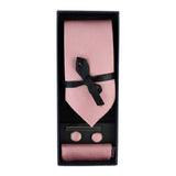 Conjunto de regalo de corbata rosa con cuello de diamante, pañuelo de bolsillo, gemelos y alfiler de corbata para camisa de satén.