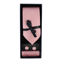 Conjunto de regalo de corbata rosa con cuello de diamante, pañuelo de bolsillo, gemelos y alfiler de corbata para camisa de satén.