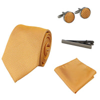 Conjunto de regalo de corbata amarilla Diamond Neck con pañuelo de bolsillo, gemelos y alfiler de corbata para camisa de satén.