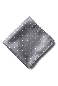 Conjunto de regalo de corbata plateada con lunares, pañuelo de bolsillo, gemelos, alfiler de corbata y satén con lunares.