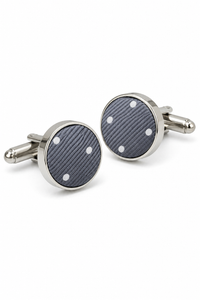 Conjunto de regalo de corbata plateada con lunares, pañuelo de bolsillo, gemelos, alfiler de corbata y satén con lunares.