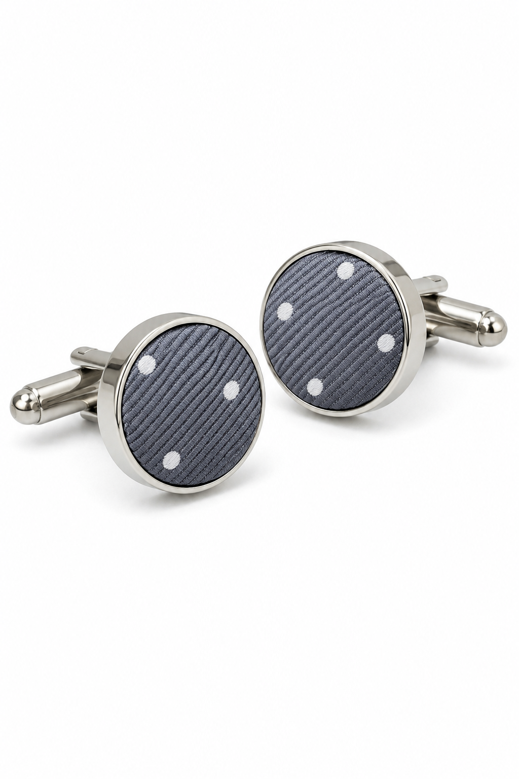 Conjunto de regalo de corbata plateada con lunares, pañuelo de bolsillo, gemelos, alfiler de corbata y satén con lunares.