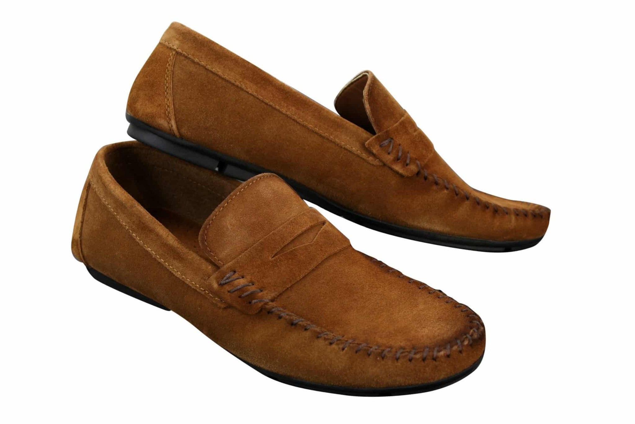 Mocasines de diseño para hombre, de ante auténtico lavado, estilo casual elegante.