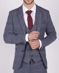 Blazer de hombre Marc Darcy azul gris rojo a cuadros elegante informal de tweed corte ajustado Drake