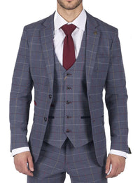 Blazer de hombre Marc Darcy azul gris rojo a cuadros elegante informal de tweed corte ajustado Drake