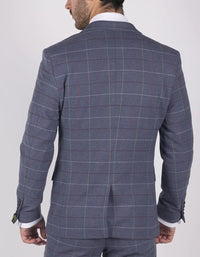 Blazer de hombre Marc Darcy azul gris rojo a cuadros elegante informal de tweed corte ajustado Drake