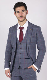 Blazer de hombre Marc Darcy azul gris rojo a cuadros elegante informal de tweed corte ajustado Drake